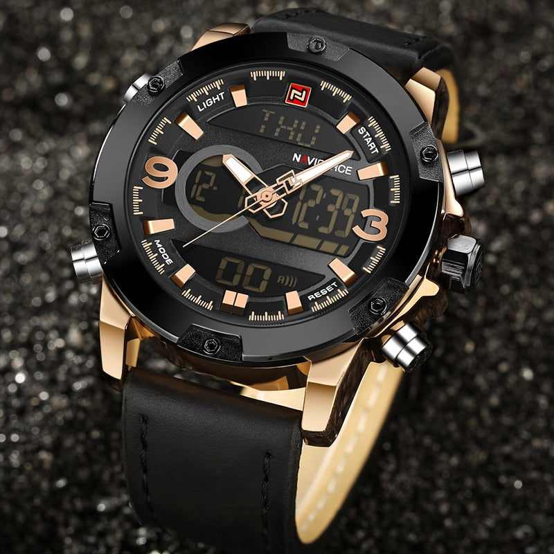 NAVIFORCE Luxury Brand Men Analog Digital Leather Sports Watches Men's Army Military Watch Man Quartz Clock Relogio Masculino