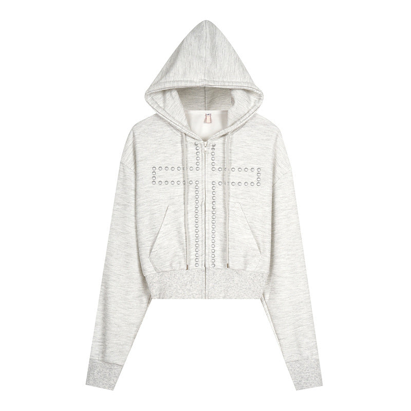Women's hoodie with cross decoration short and wide hoodie with zipper jacket