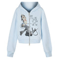 Letter printed light blue hooded jacket