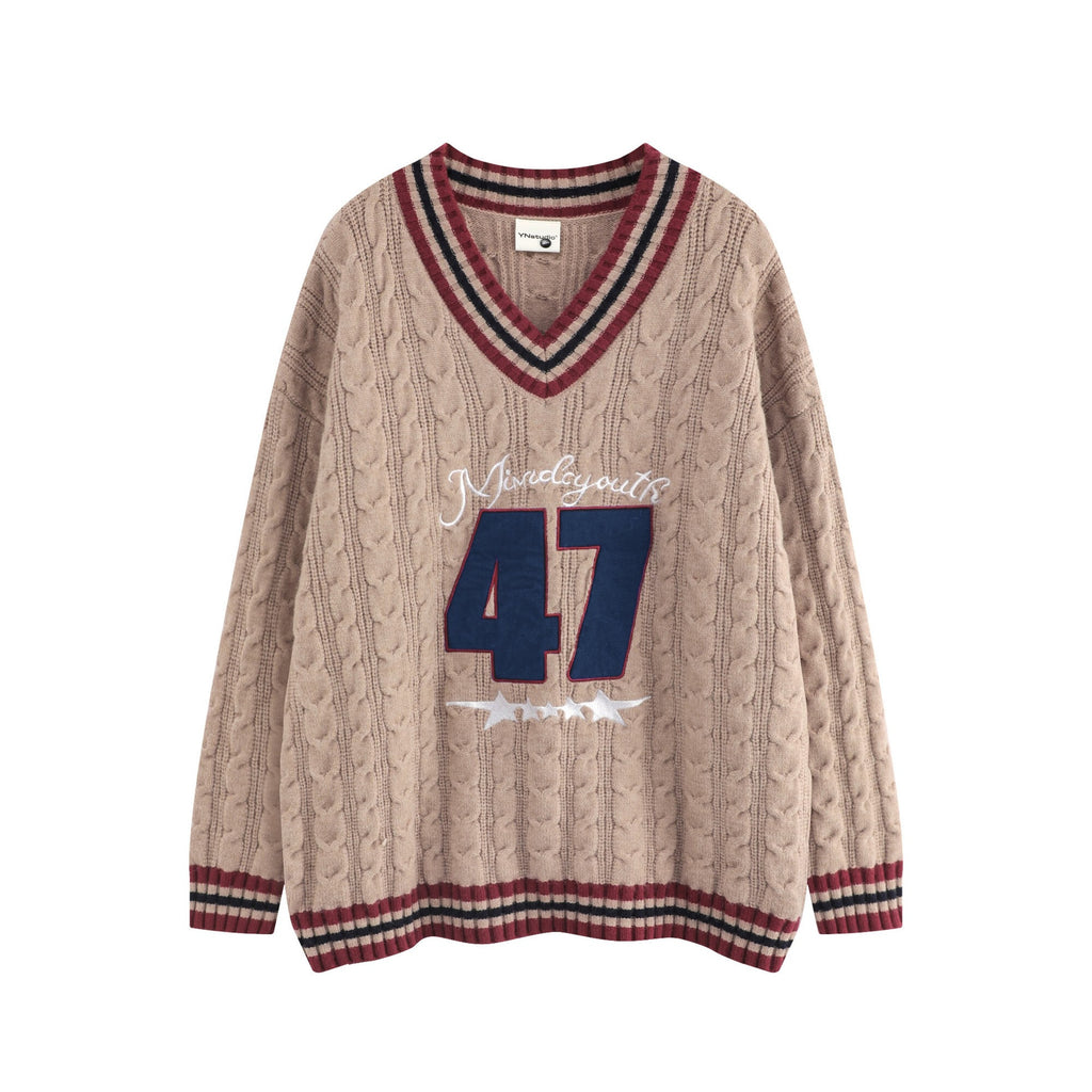 Color blocked ribbed digital sweater