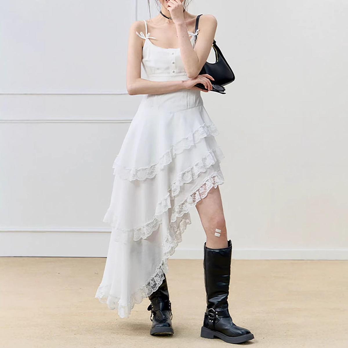 Irregular Strap Beach Dress Cake Dress Long Dress