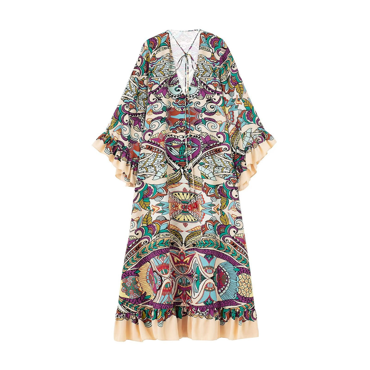 Ladies Dress Layered Decorative Print Midi Dress