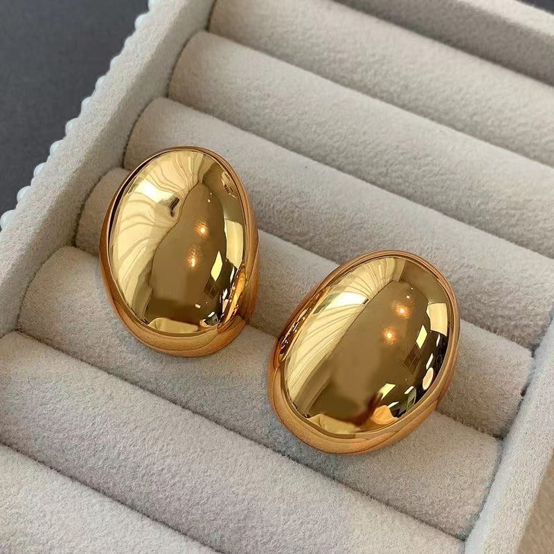 New Brass Teardrop Half Hollow Large Earrings Metal Smooth Ladies Jewellery