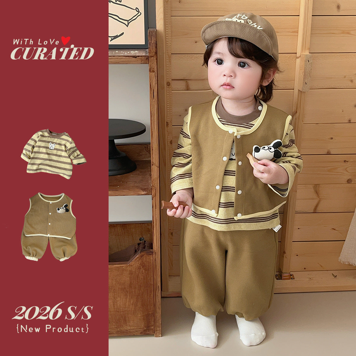 Boy Cartoon Vest Three-Piece Set Boy Casual Long Sleeve T-Shirt Children's Clothing