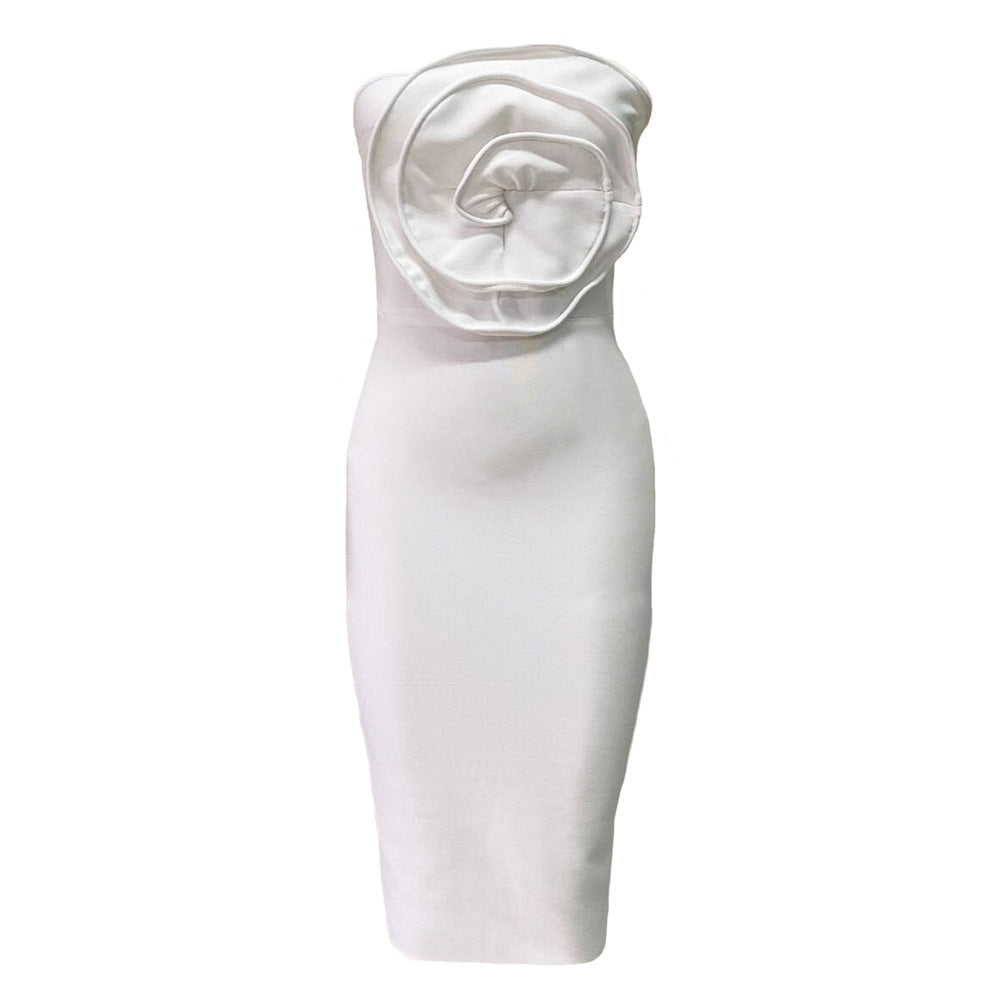 Women’s White 3D Floral Fitted Dress