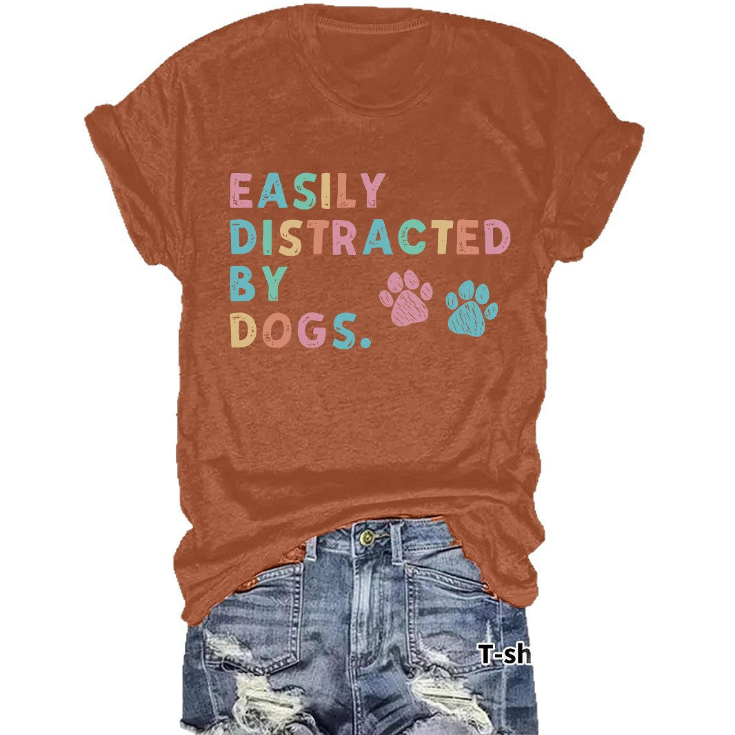 Printed short sleeved pet enthusiast printed round neck