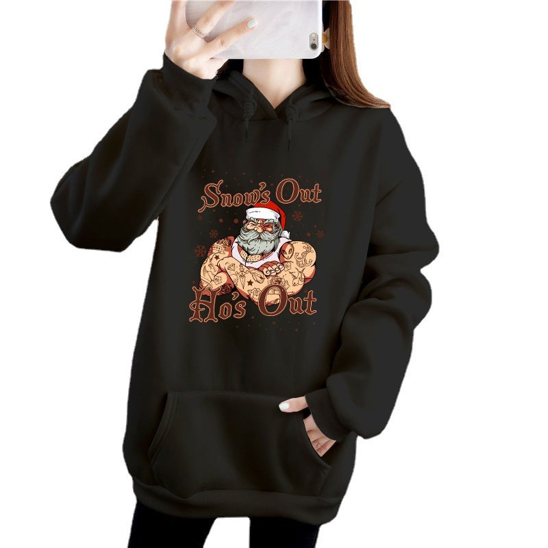 Muscle man funny Santa print hoodie