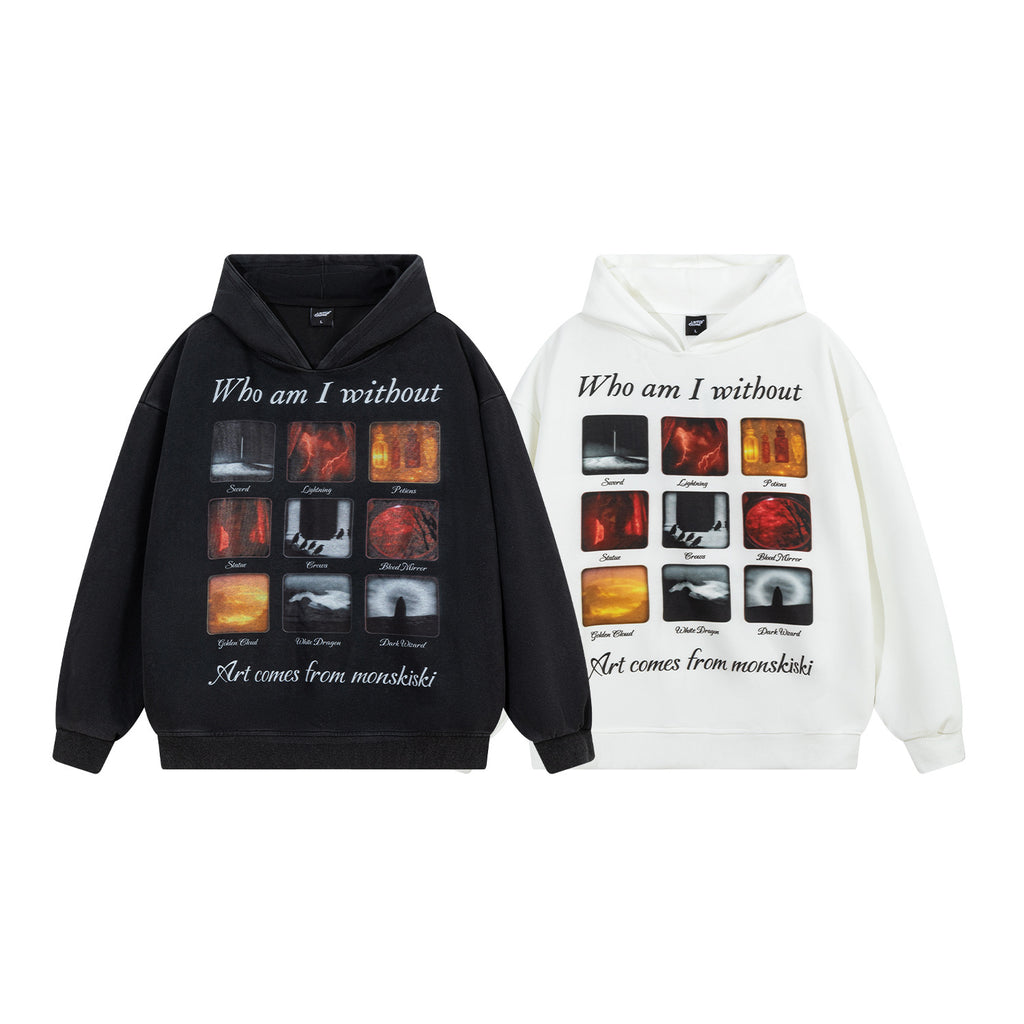 Men's Nine Grid Art Print Zip-Up Hoodie