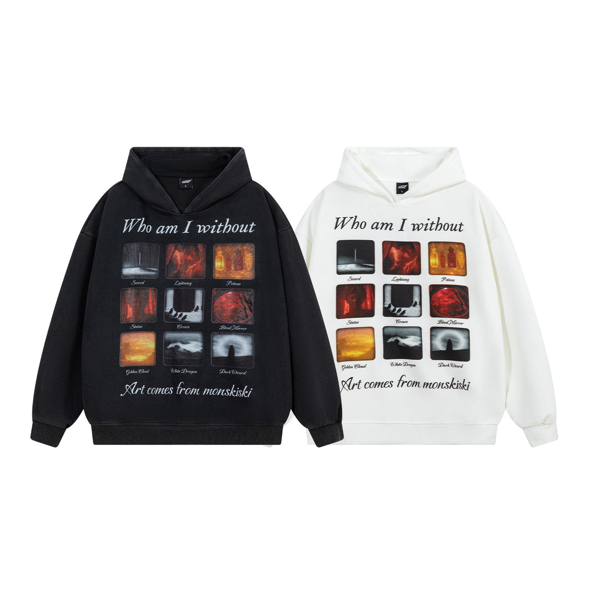 Men's Nine Grid Art Print Zip-Up Hoodie