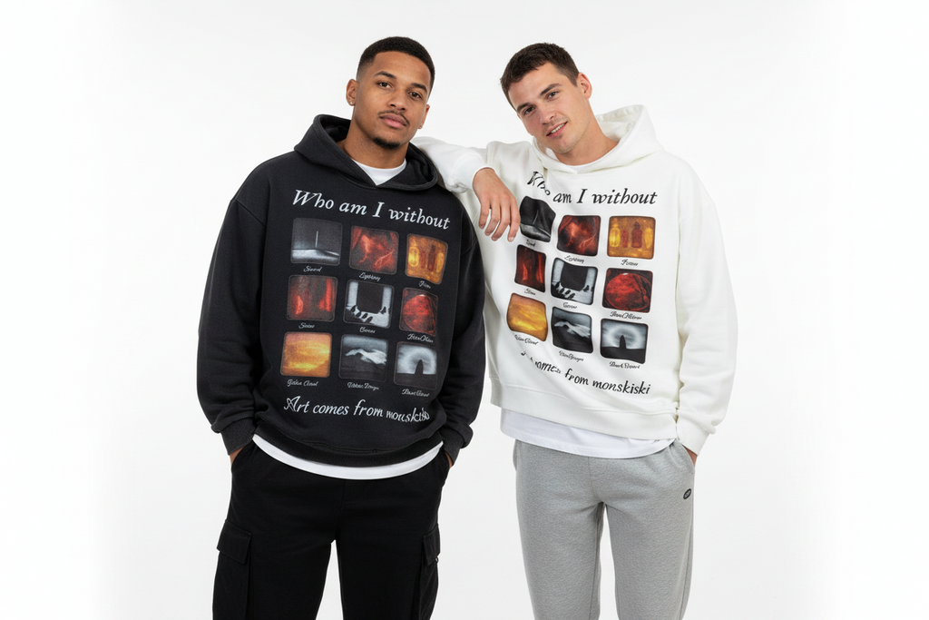 Men's Nine Grid Art Print Zip-Up Hoodie