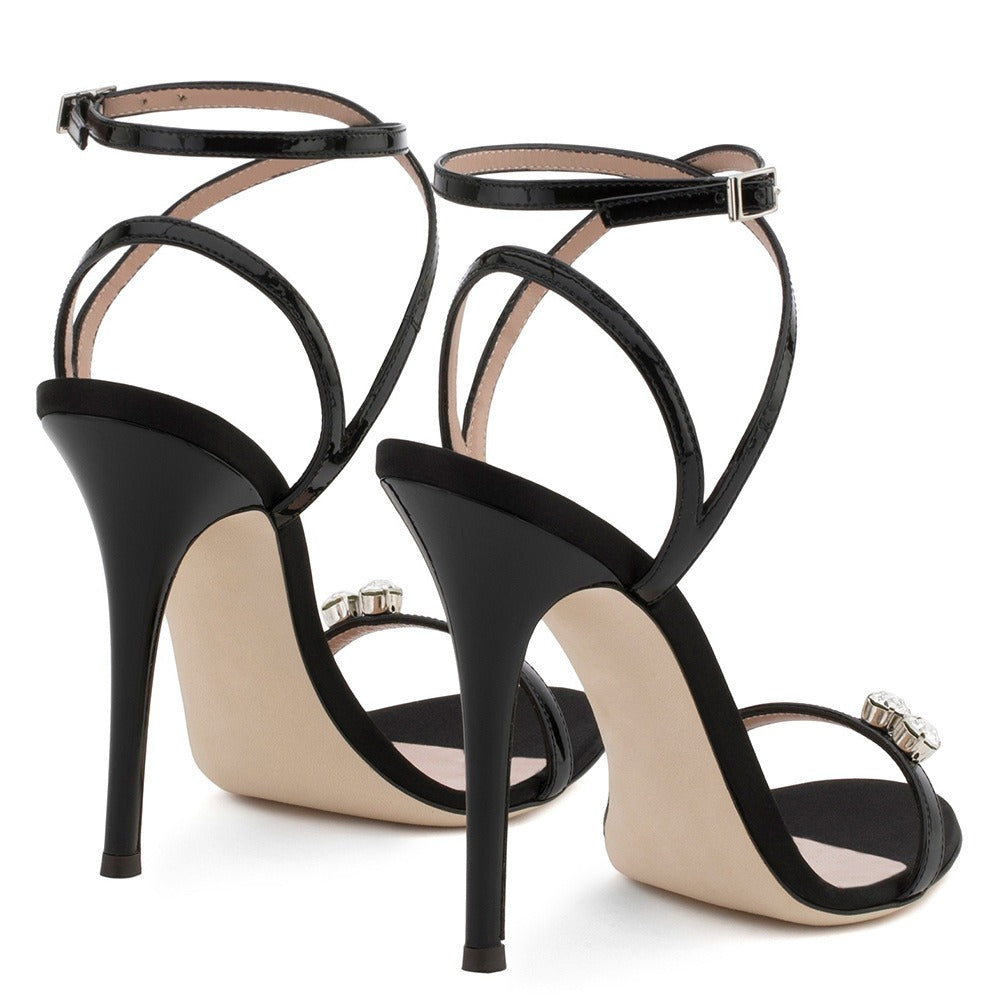 European and American Womens Black One Line With Rhinestone Heels And Sandals, Dinner Shoes, Chengdu Fashion Womens Shoes