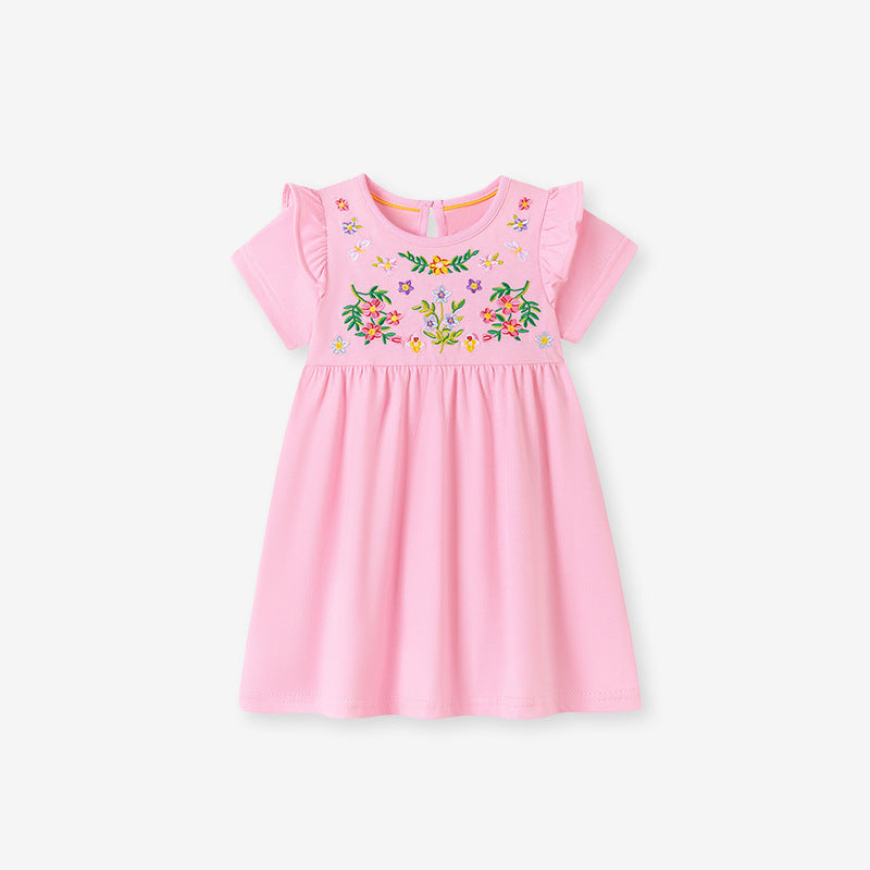 Girls' Dress, Cute Floral Summer Dress, Children's Short Sleeve Dress
