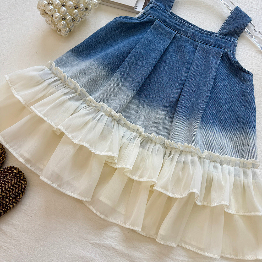 Girls Washed Denim Overall Dress Dress Stylish Baby Girl Dress