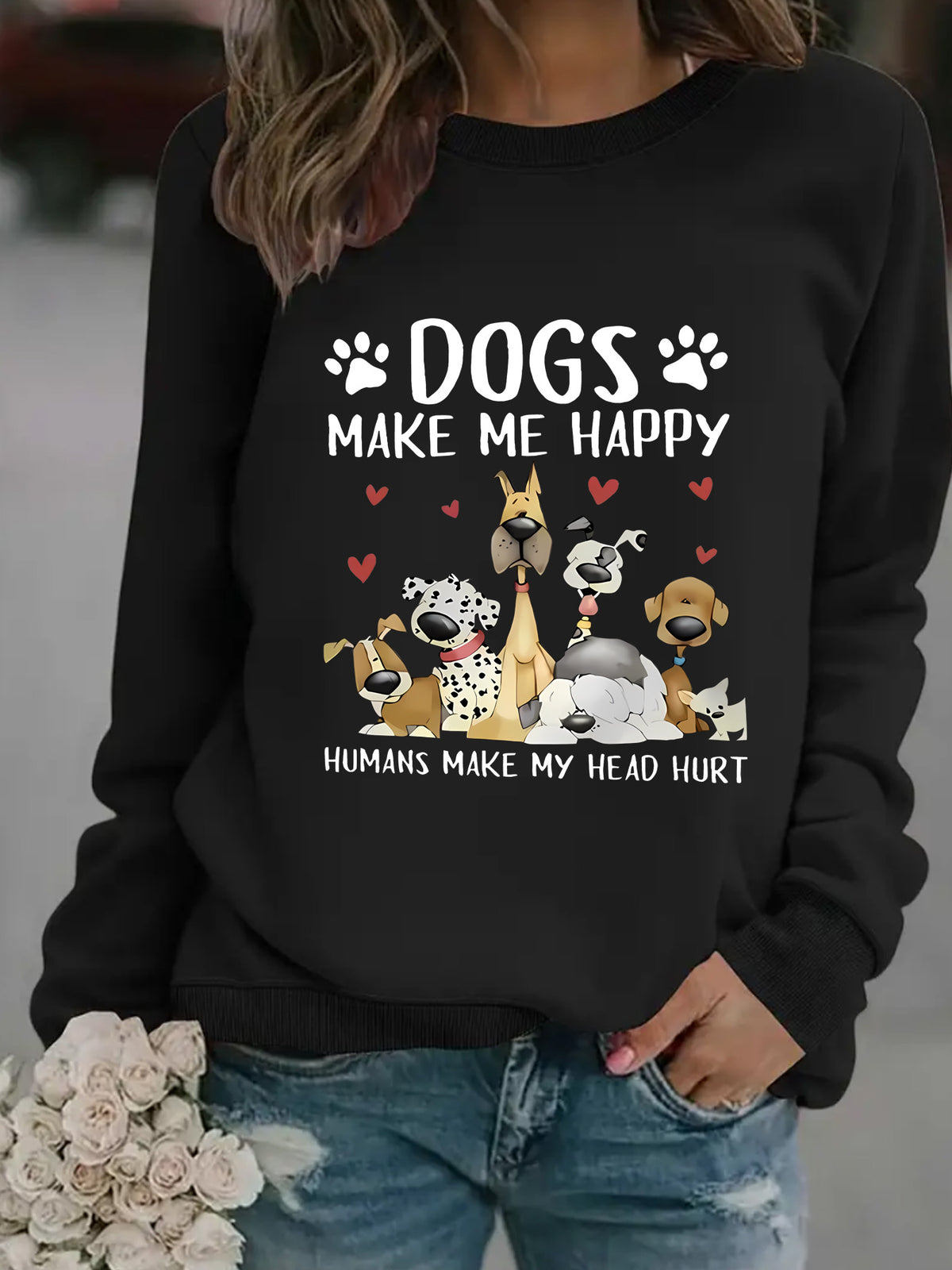 Round-neck DOGS Print Crew Sweatshirt