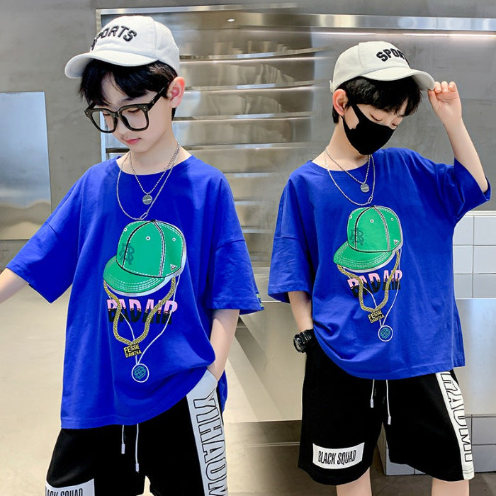 Children's Boy Short Sleeve T-Shirt Mid to Large Size Cotton Casual Boy