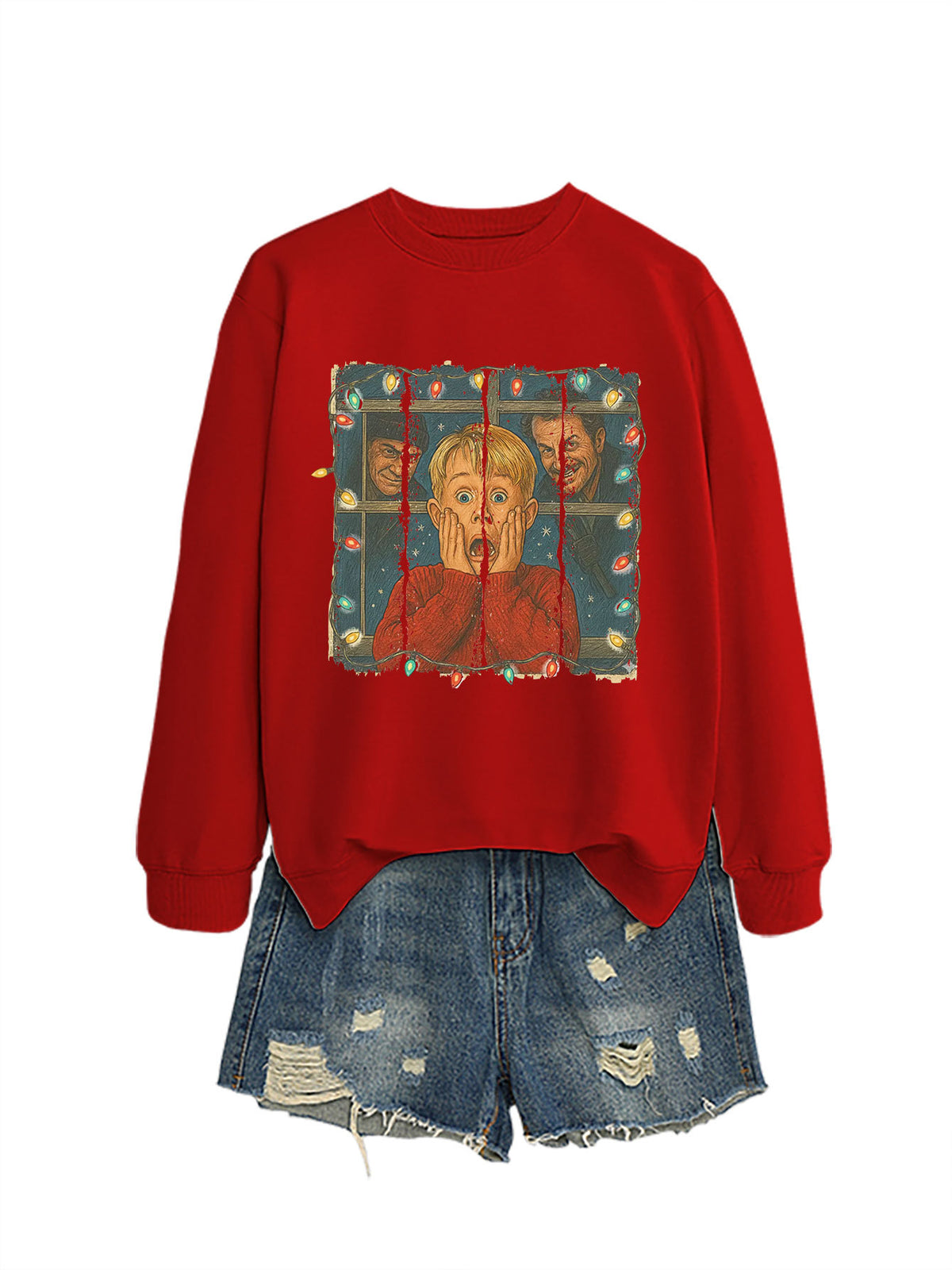 Christmas Lights Scream Boy Printed Hoodie