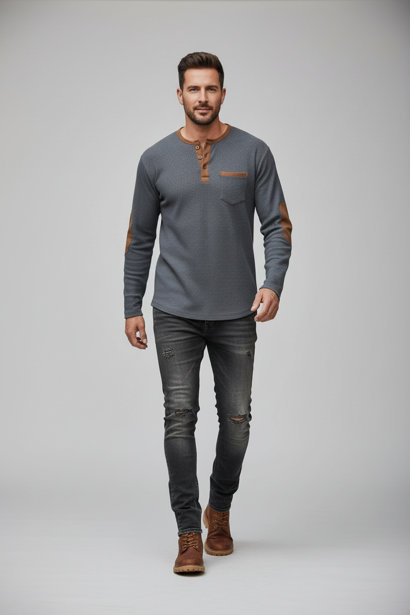 Layered-Look Long Sleeve Polo Top