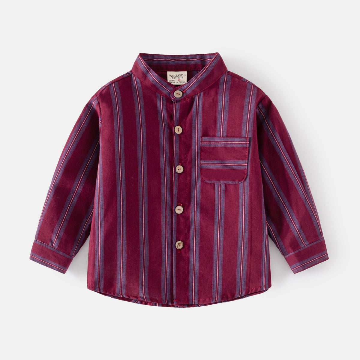 Long Sleeve Shirt Korean Style Boy Standing Collar Striped Dress Shirt Baby Top Fashion Kids Clothing Wholesale