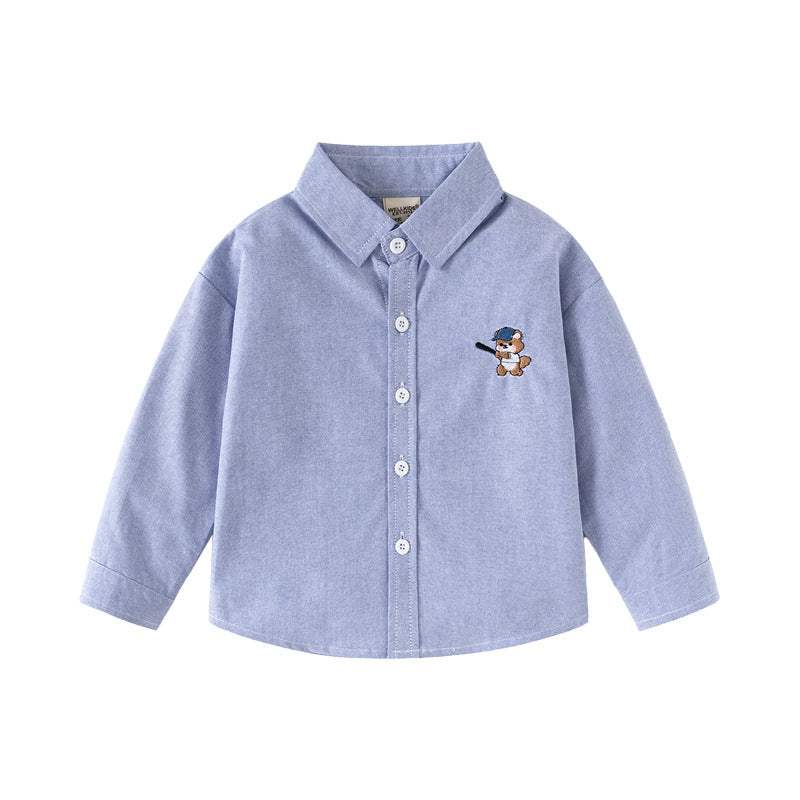Long Sleeve Shirt Boy Oxford Thin Jacket Casual Embroidered Dress Shirt Trendy Wholesale