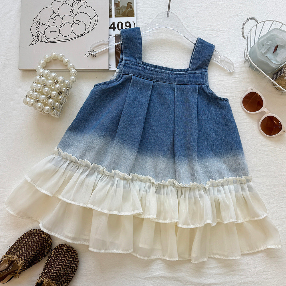 Girls Washed Denim Overall Dress Dress Stylish Baby Girl Dress