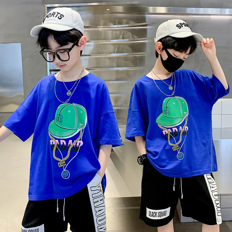 Children's Boy Short Sleeve T-Shirt Mid to Large Size Cotton Casual Boy