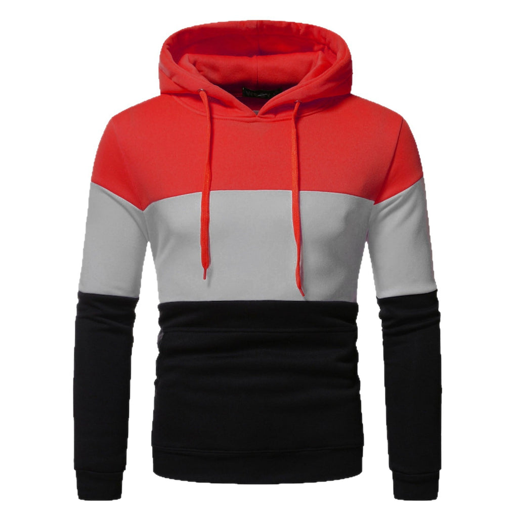 Men's Casual Three-Color Spliced Hoodie