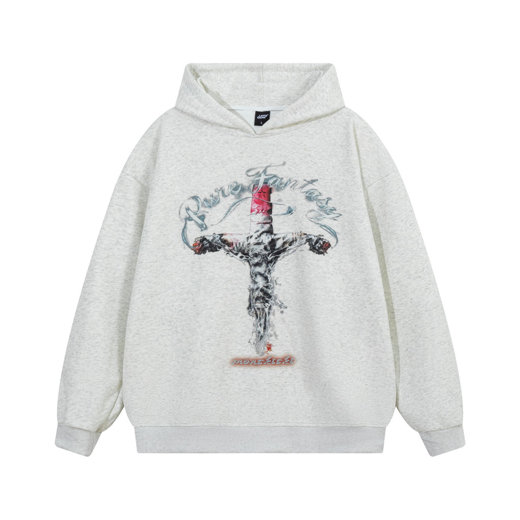 Men's Cross Letter Print Zip-Up Hoodie
