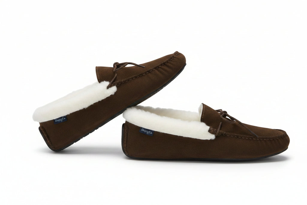 Slippers, sheepskin, brown suede