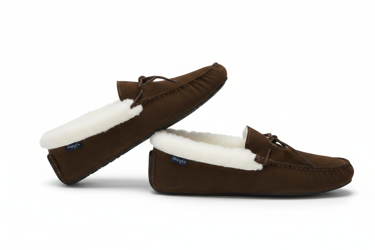 Slippers, sheepskin, brown suede