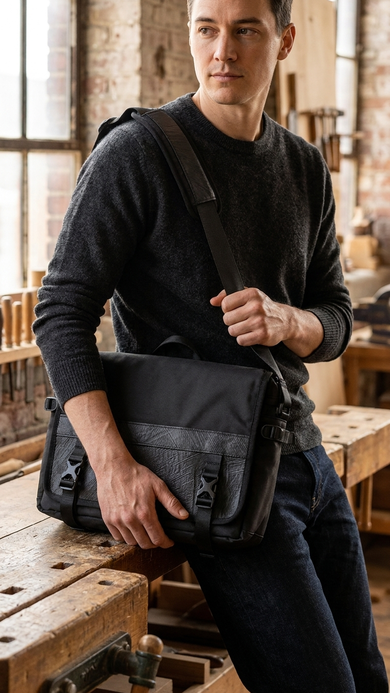 Nomad Voyager Recycled Rubber & Army Canvas Vegan Messenger Bag