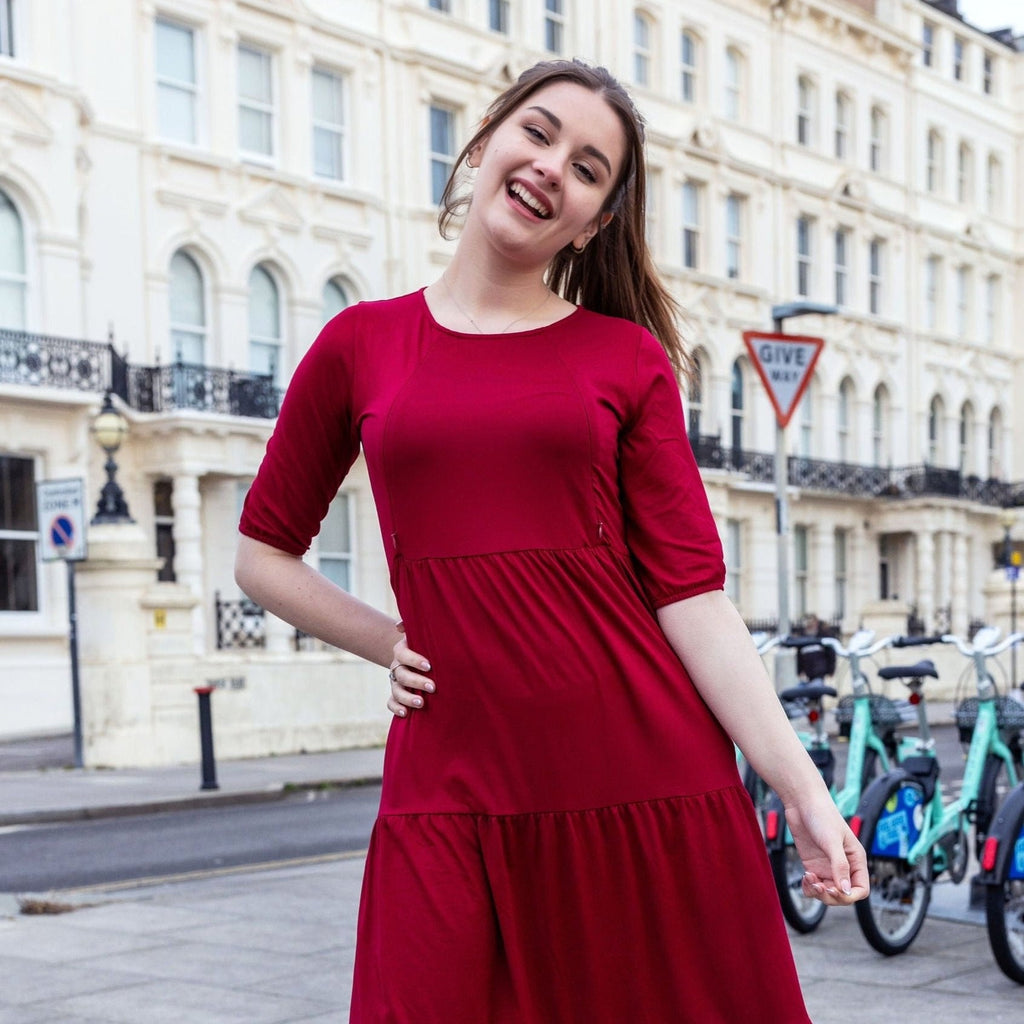 Burgundy Cotton Midi Breastfeeding Dress | Nursing Dress | MilkyMoon