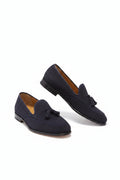Navy Blue Suede Tasselled Brogues, Welted Leather Sole