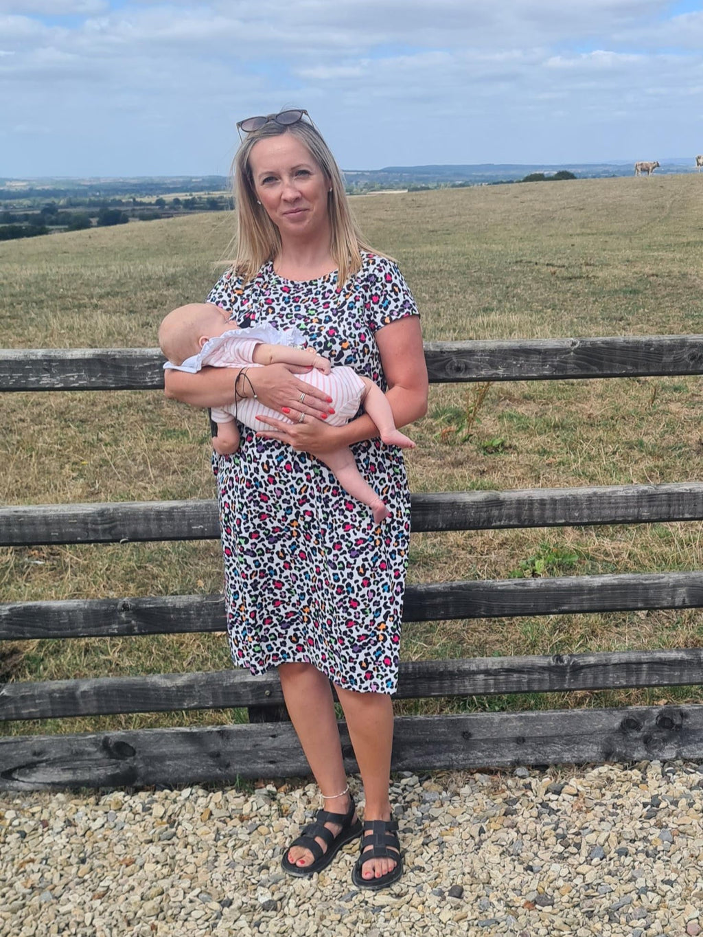 Rainbow Leopard Breastfeeding Dress | Knee Length Nursing Dress