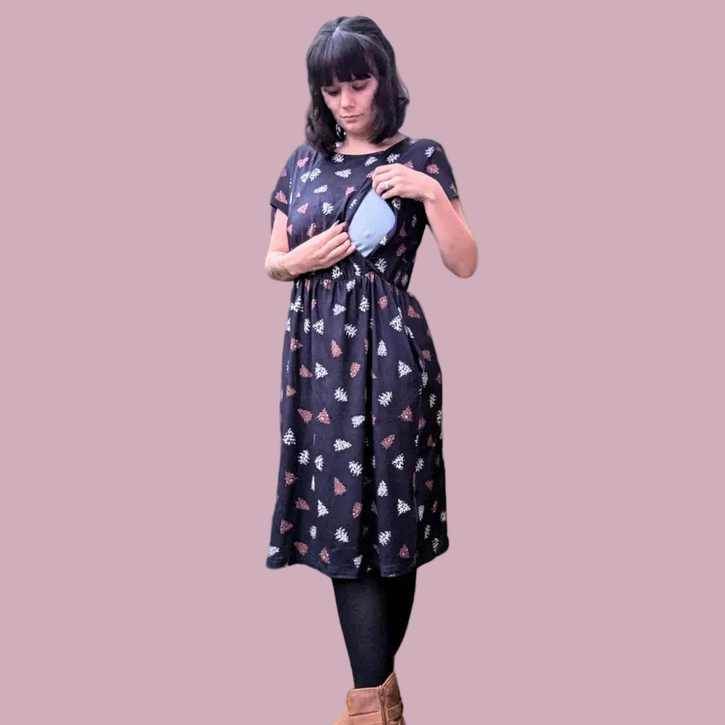 Brown Leopard Knee Length Breastfeeding Dress | Nursing Dress | MilkyMoonn
